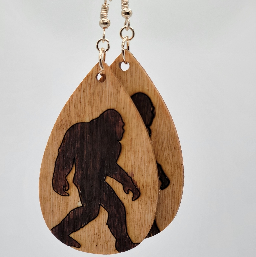 Bigfoot wood earrings